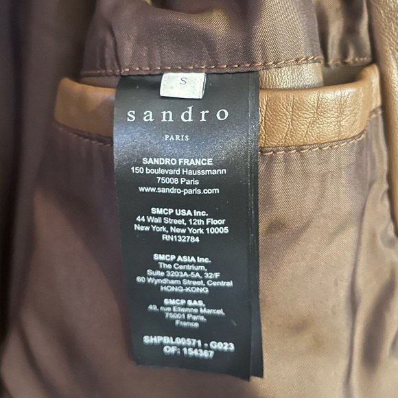 Sandro Mens H21 New Monaco Leather Jacket Size S Marron Brown Lambskin - Picture 8 of 15